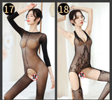 Lingerie Sexy Open-End Dew-Proof Paixão Terno Transparente Tentação Sexy Meias Malha Bodysuit Uniforme
