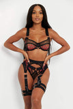 Black Fashion European and American Style Embroidery Set Four-Piece Bandage Steel Ring Underwear Underwear Hot-Selling Body Shaping Split 0999