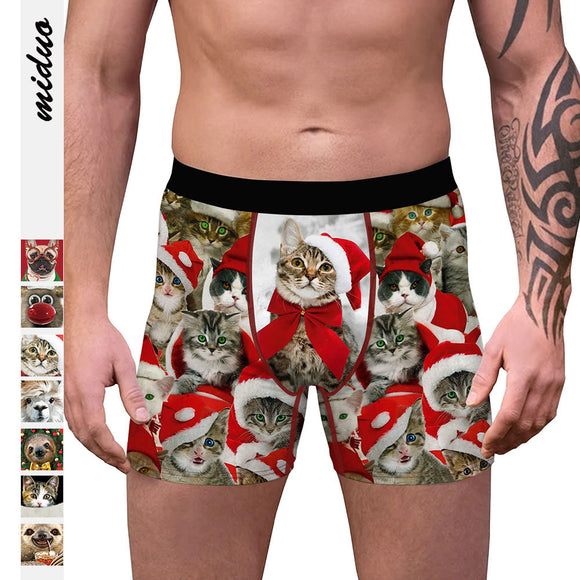 Cross-Border Hot Sale Christmas Sloth 3D Digital Printing Men's Comfortable Underwear in Stock Direct Selling Breathable Polyester Boxers