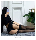Large Size Sexy See-through Women's Open-End Free Silk Stockings Ultra Thin Sexy High Waist Sling One-Piece Socks Uniform Temptation