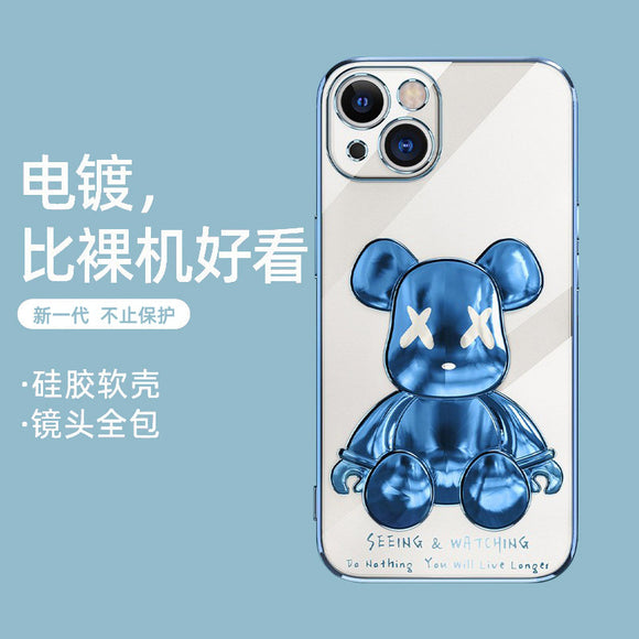 Applicable to Iphone13pro Violent Bear Transparent Phone Case Apple 12 Three-Dimensional Electroplating 11max All-Inclusive Card Sheath